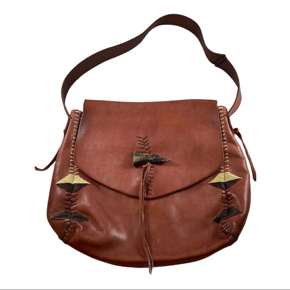 Lucky Brand boho leather shoulder bag horn red